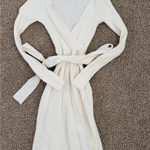 Fashion Nova Cream Long Sleeve Dress